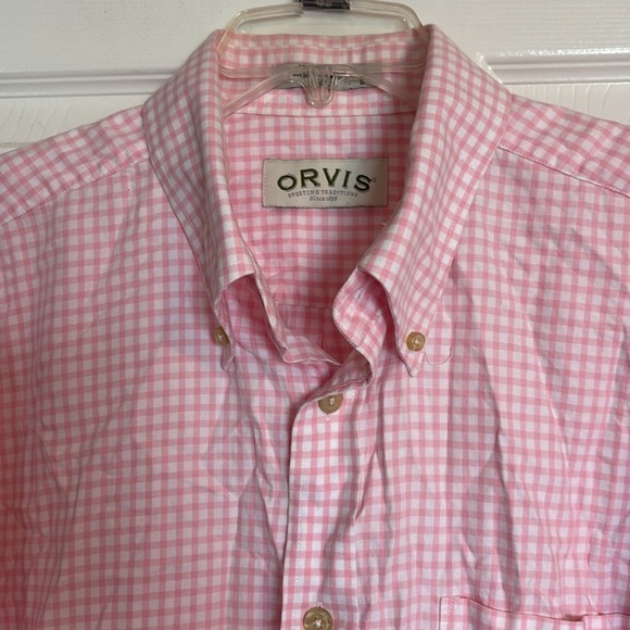 Orvis men’s white and pink gingham long sleeve button down shirt size XL - Picture 2 of 8